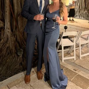 Revelry Bridesmaid Dress | Rory Satin Dress | Indie Blue